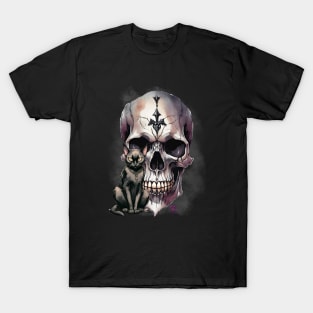 Goth Skull and cat T-Shirt